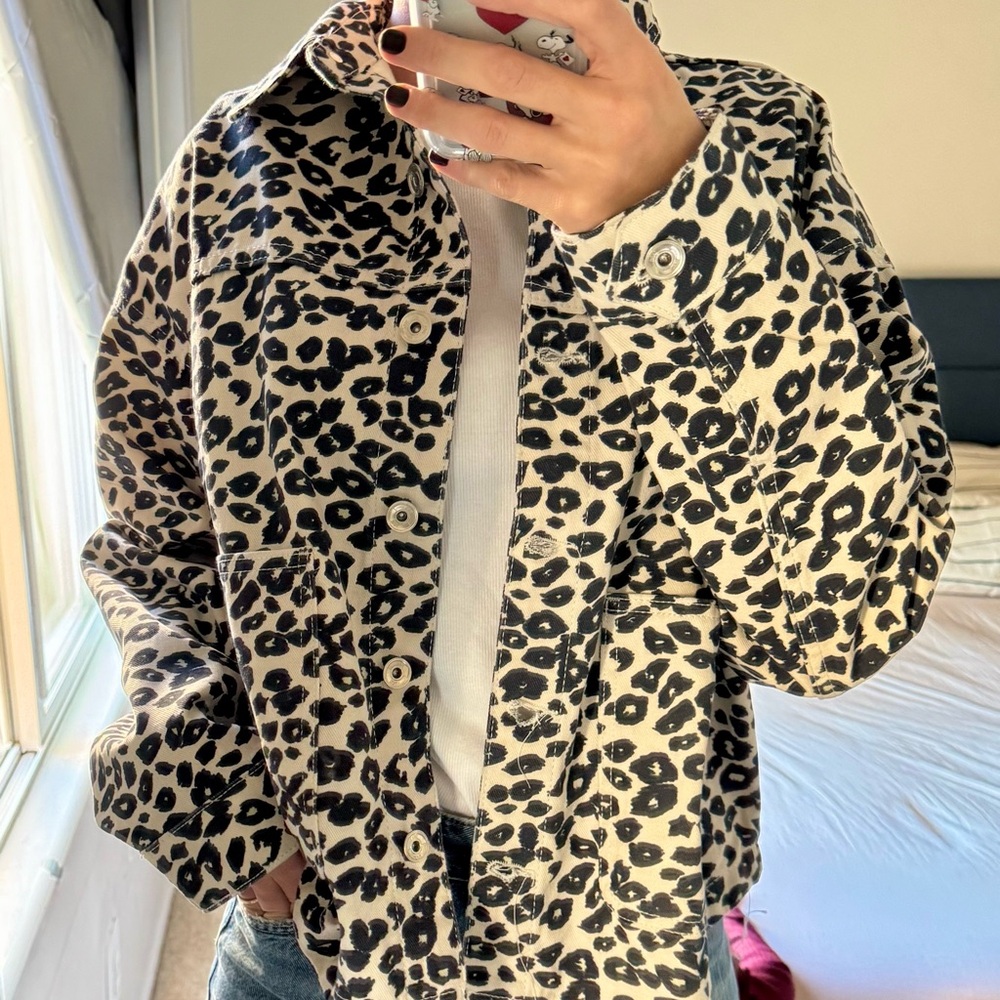 ZARA Leopard Print Denim Jacket - NTW - Size S